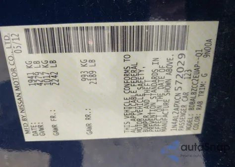 2012 Nissan Altima 2.5 S z USA, uszkodzony, nr VIN 1N4AL2APXCN572029